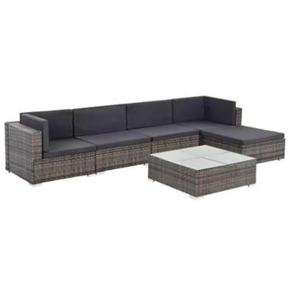 VidaXL 6-delige Loungeset Met Kussens Poly Rattan Grijs 3 VidaXL 6-delige Loungeset Met Kussens Poly Rattan Grijs