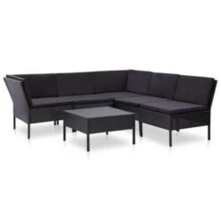 VidaXL 6-delige Loungeset Met Kussens Poly Rattan Zwart