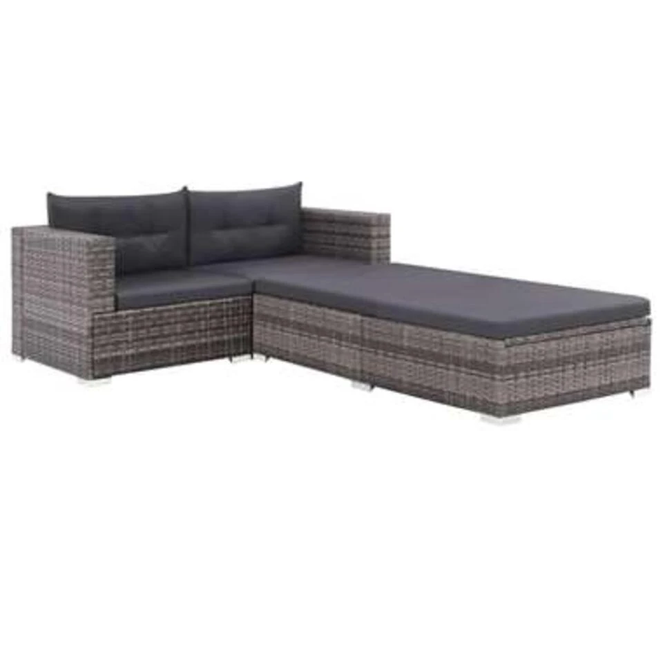 VidaXL 3-delige Loungeset Met Kussens Poly Rattan Grijs 4 VidaXL 3-delige Loungeset Met Kussens Poly Rattan Grijs - Afbeelding 2