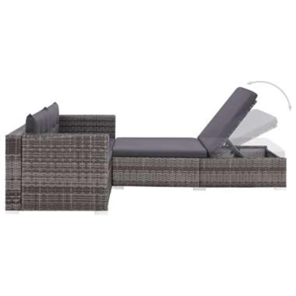 VidaXL 3-delige Loungeset Met Kussens Poly Rattan Grijs 5 VidaXL 3-delige Loungeset Met Kussens Poly Rattan Grijs - Afbeelding 3