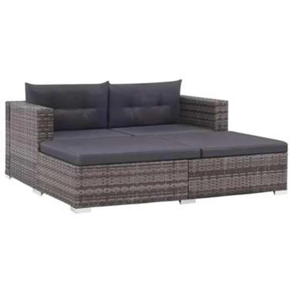 VidaXL 3-delige Loungeset Met Kussens Poly Rattan Grijs 3 VidaXL 3-delige Loungeset Met Kussens Poly Rattan Grijs