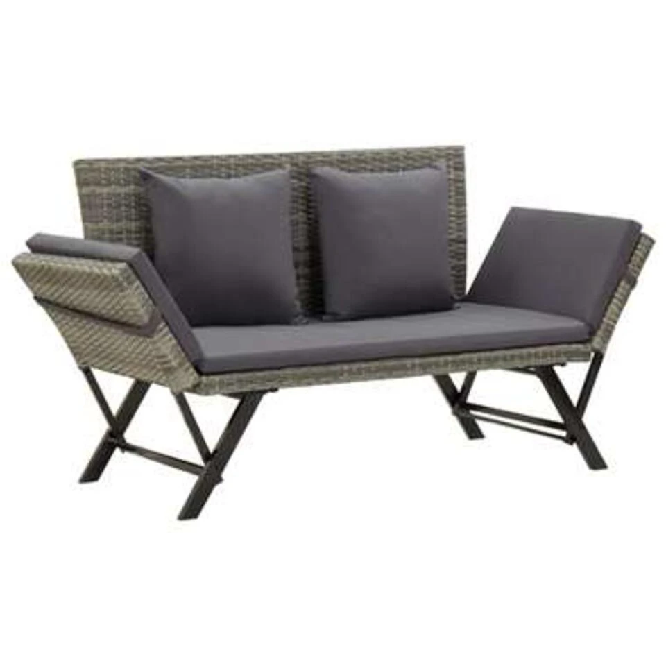 VidaXL Tuinbank Met Kussens 176 Cm Poly Rattan Grijs 3 VidaXL Tuinbank Met Kussens 176 Cm Poly Rattan Grijs
