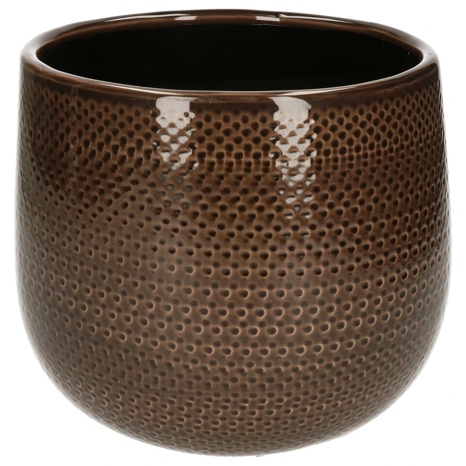 Bloempot Bruin Ribbels Keramiek Voor Kamerplant H16 X D18 Cm 3 Bloempot Bruin Ribbels Keramiek Voor Kamerplant H16 X D18 Cm
