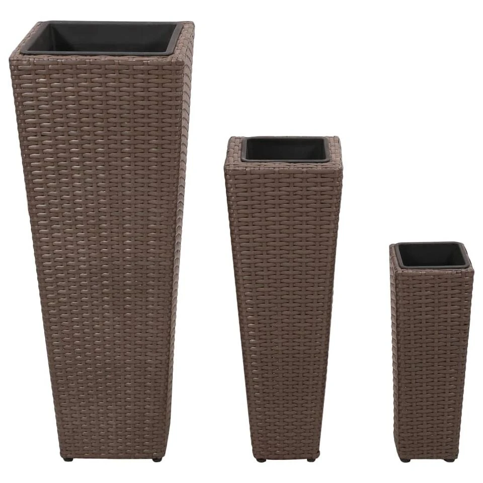 VidaXL Plantenbakken Verhoogd 3 St Poly Rattan Bruin 4 VidaXL Plantenbakken Verhoogd 3 St Poly Rattan Bruin - Afbeelding 2