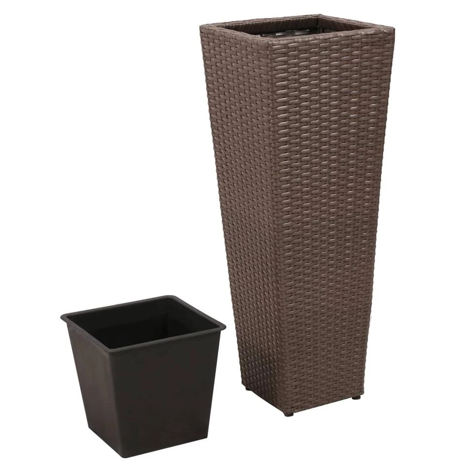 VidaXL Plantenbakken Verhoogd 3 St Poly Rattan Bruin 5 VidaXL Plantenbakken Verhoogd 3 St Poly Rattan Bruin - Afbeelding 3