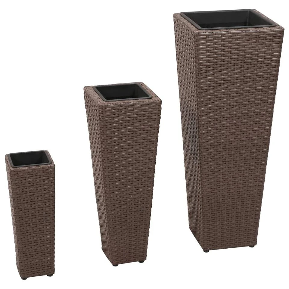 VidaXL Plantenbakken Verhoogd 3 St Poly Rattan Bruin 3 VidaXL Plantenbakken Verhoogd 3 St Poly Rattan Bruin