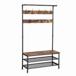 O'DADDY® Kapstok Staand - Schoenenrek - 23 Haken - 100x41x182 - Bruin -Tuinmeubel Winkel 1000012482 0101