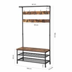 O'DADDY® Kapstok Staand - Schoenenrek - 23 Haken - 100x41x182 - Bruin -Tuinmeubel Winkel 1000012482 0110
