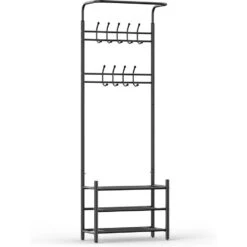 O'DADDY® Kapstok Staand - Schoenenrek - 18 Haken - 66x30x190cm - Zwart