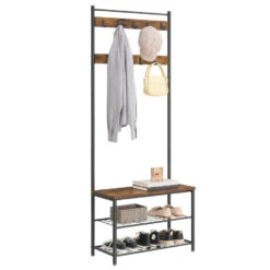 O'DADDY® Kapstok Staand Met Schoenenrek - 9 Haken - 70x32x175 - Bruin -Tuinmeubel Winkel 1000012492 0101