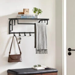 O'DADDY® Wandkapstok – Kapstok Met 5 Haken - 66x30x27cm - Donkergrijs -Tuinmeubel Winkel 1000012495 0102