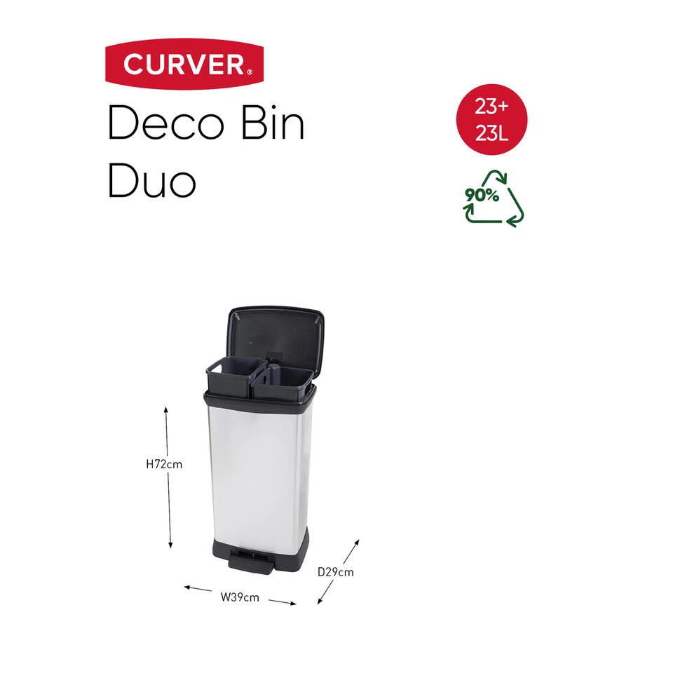 Curver Decobin Duo Prullenbak - 23L+23L - Metallic 4 Curver Decobin Duo Prullenbak - 23L+23L - Metallic - Afbeelding 2