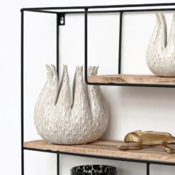 Zwart Metalen Wandrek Met 4 Houten Plankjes - Rechthoek - 55x45x11 Cm 8 Zwart Metalen Wandrek Met 4 Houten Plankjes - Rechthoek - 55x45x11 Cm -Tuinmeubel Winkel 1000038232 0102