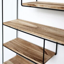 Zwart Metalen Wandrek Met 4 Houten Plankjes - Rechthoek - 55x45x11 Cm 9 Zwart Metalen Wandrek Met 4 Houten Plankjes - Rechthoek - 55x45x11 Cm -Tuinmeubel Winkel 1000038232 0103