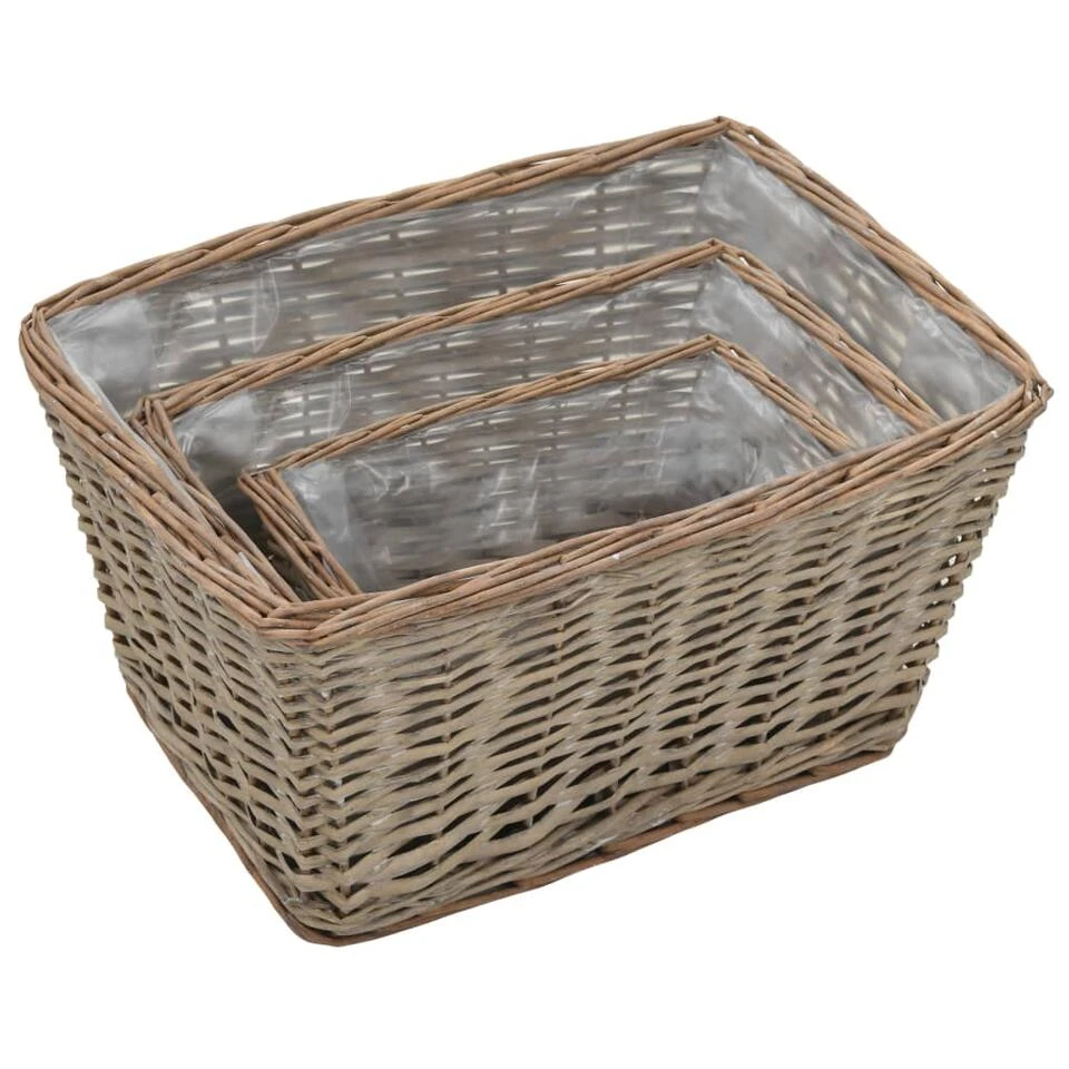 VidaXL Plantenbakken Verhoogd 3 St Wicker Met PE-voering 5 VidaXL Plantenbakken Verhoogd 3 St Wicker Met PE-voering - Afbeelding 3