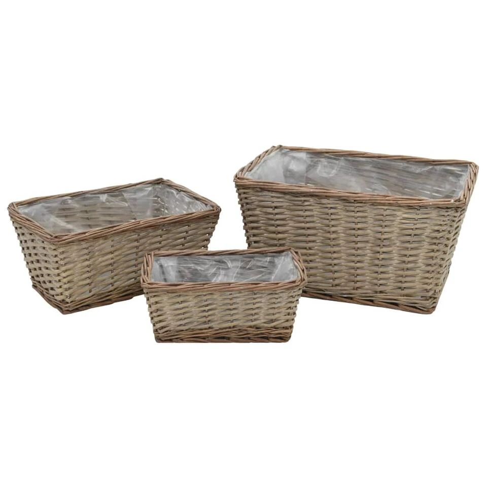 VidaXL Plantenbakken Verhoogd 3 St Wicker Met PE-voering 3 VidaXL Plantenbakken Verhoogd 3 St Wicker Met PE-voering