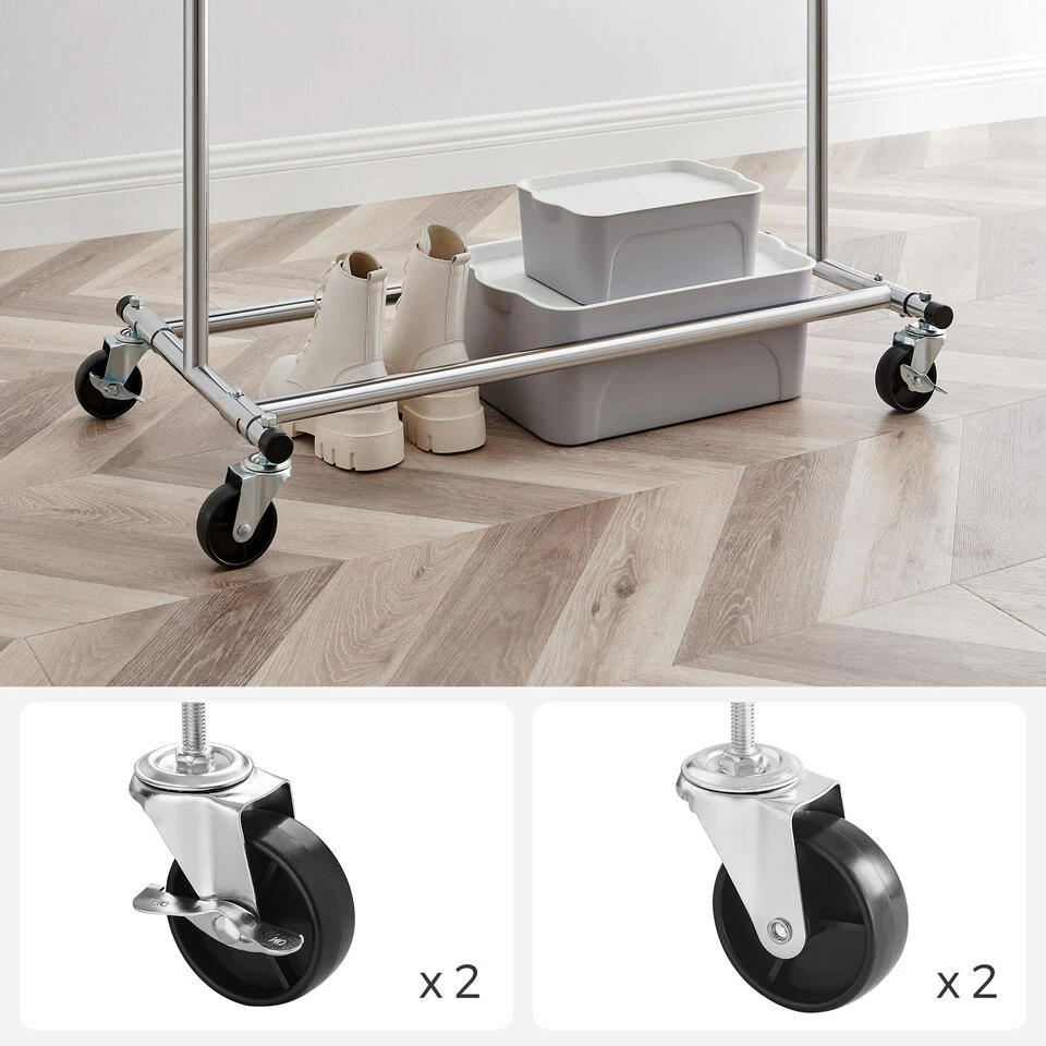 O’DADDY® Kledingrek 4 Wielen – Stabiel Tot 90kg - Garderoberek - RVS 4 O’DADDY® Kledingrek 4 Wielen – Stabiel Tot 90kg - Garderoberek - RVS - Afbeelding 2