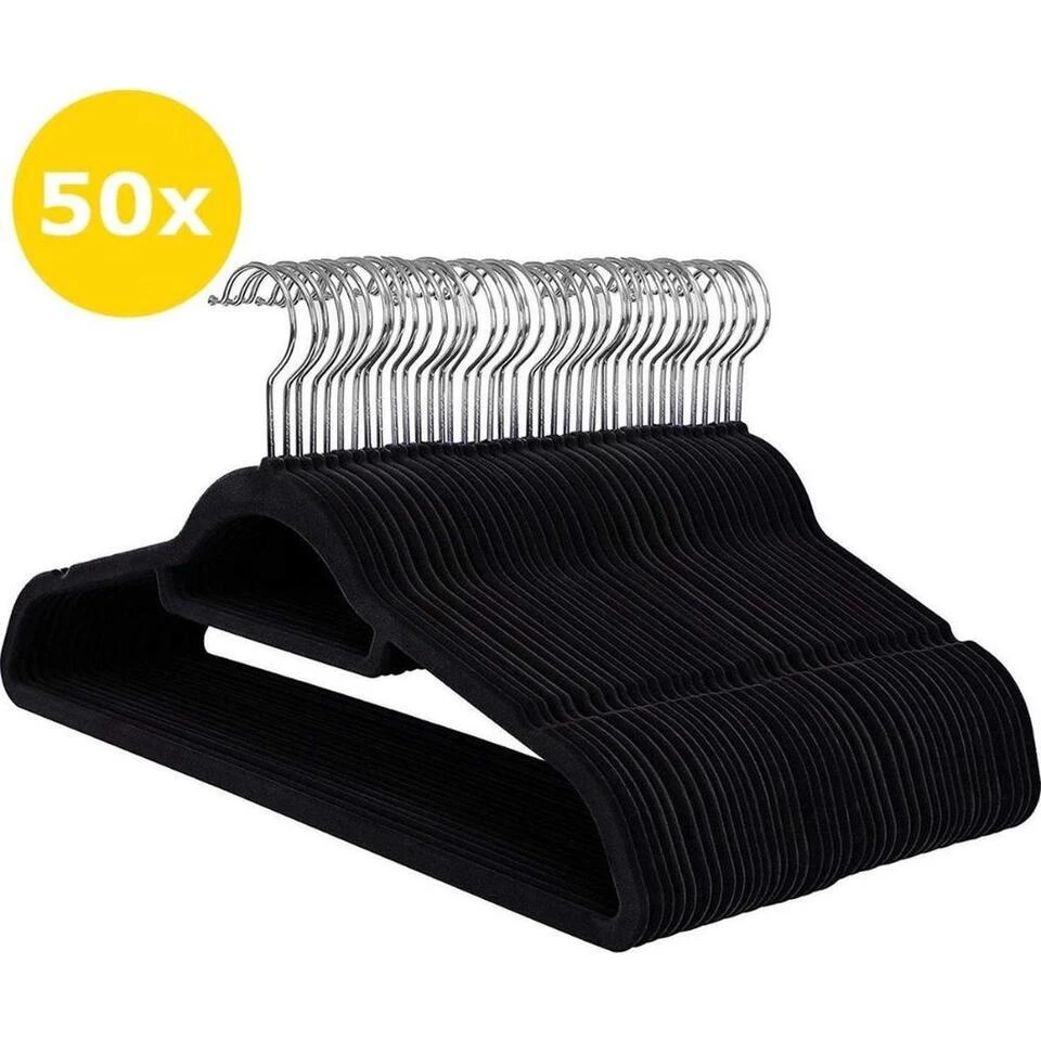 ACAZA Set Van 50 Anti-slip Kleerhangers, Fluweel, Zwart 3 ACAZA Set Van 50 Anti-slip Kleerhangers, Fluweel, Zwart