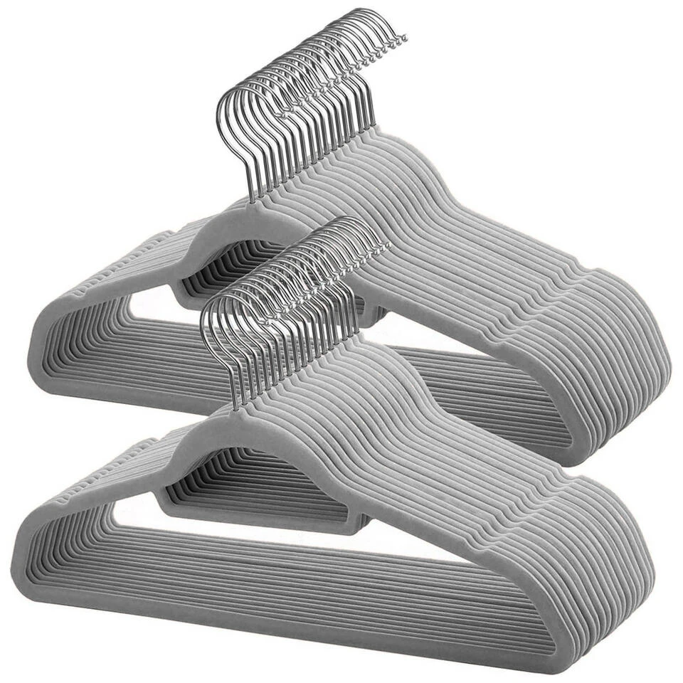 ACAZA Set Van 50 Anti-slip Kleerhangers, Fluweel, Kapstokken Met Broeklat, Grijs 3 ACAZA Set Van 50 Anti-slip Kleerhangers, Fluweel, Kapstokken Met Broeklat, Grijs