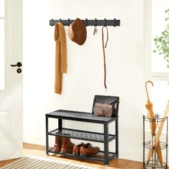 ACAZA Lange Muur Kapstok, Met 8 Zwarte Haken, 88 Cm Lang, Zwart -Tuinmeubel Winkel 1000046839 0102