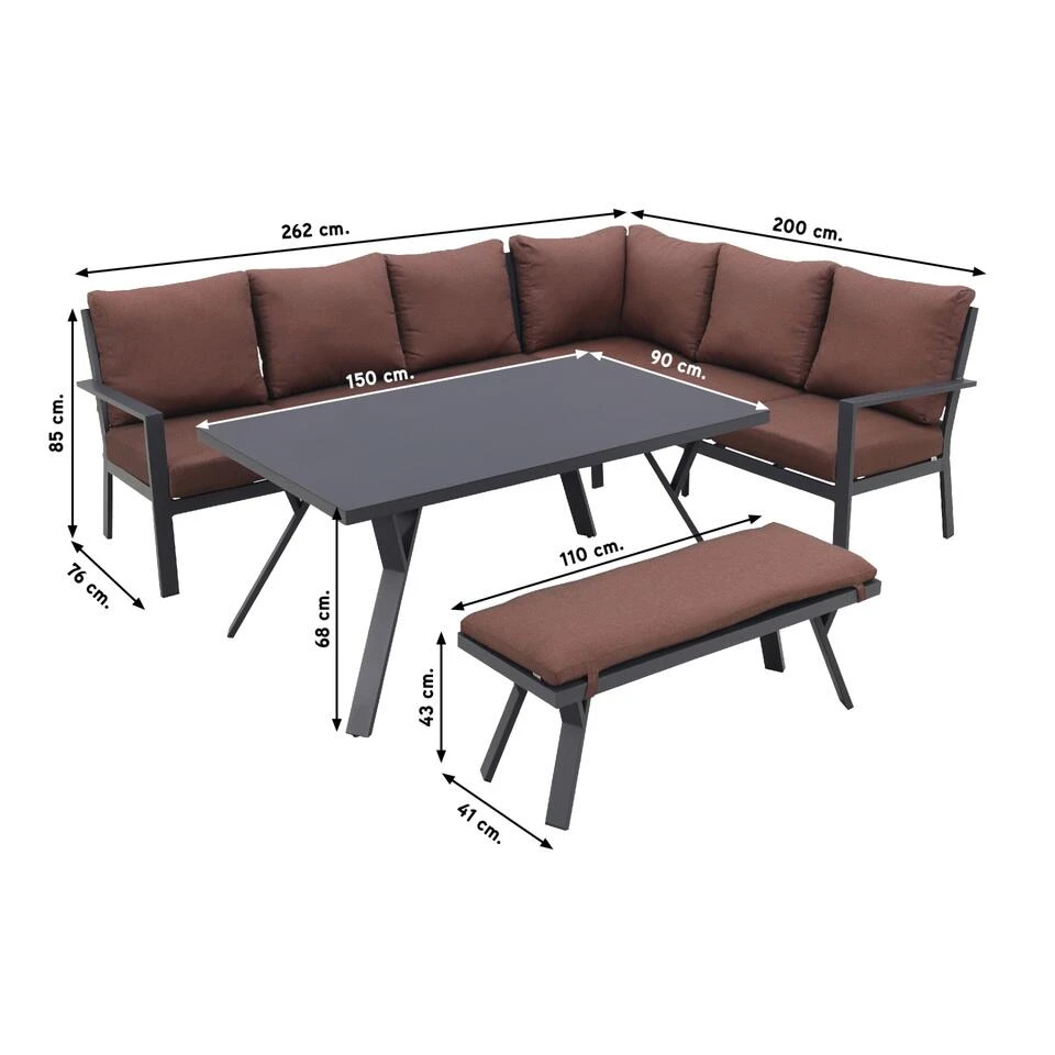 GI Sergio Lounge Dining Set Rechts - Black/Copper - 4-delig 6 GI Sergio Lounge Dining Set Rechts - Black/Copper - 4-delig - Afbeelding 4