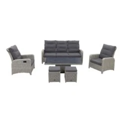 VDG Verstelbare Loungeset Hollywood Met Bijzetkrukjes- White Grey