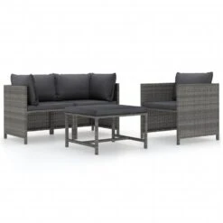VidaXL 4-delige Loungeset Met Kussens Poly Rattan Grijs