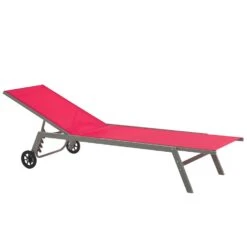 Beliani Tuinligstoel LEVANZO - Rood Staal, Textiel -Tuinmeubel Winkel 1000064588 0103