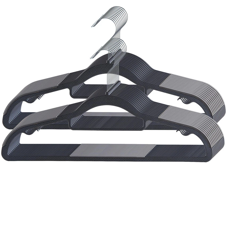 ACAZA Kunststof Kledinghangers - Antislip - Met Broeklat Of Roklat - Zwart 3 ACAZA Kunststof Kledinghangers - Antislip - Met Broeklat Of Roklat - Zwart