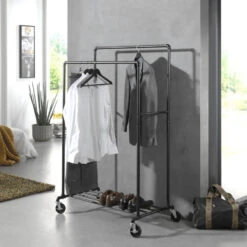 ACAZA Mobiel Kledingrek - 2 Rails - Zwart 9 ACAZA Mobiel Kledingrek - 2 Rails - Zwart -Tuinmeubel Winkel 1000066953 0104