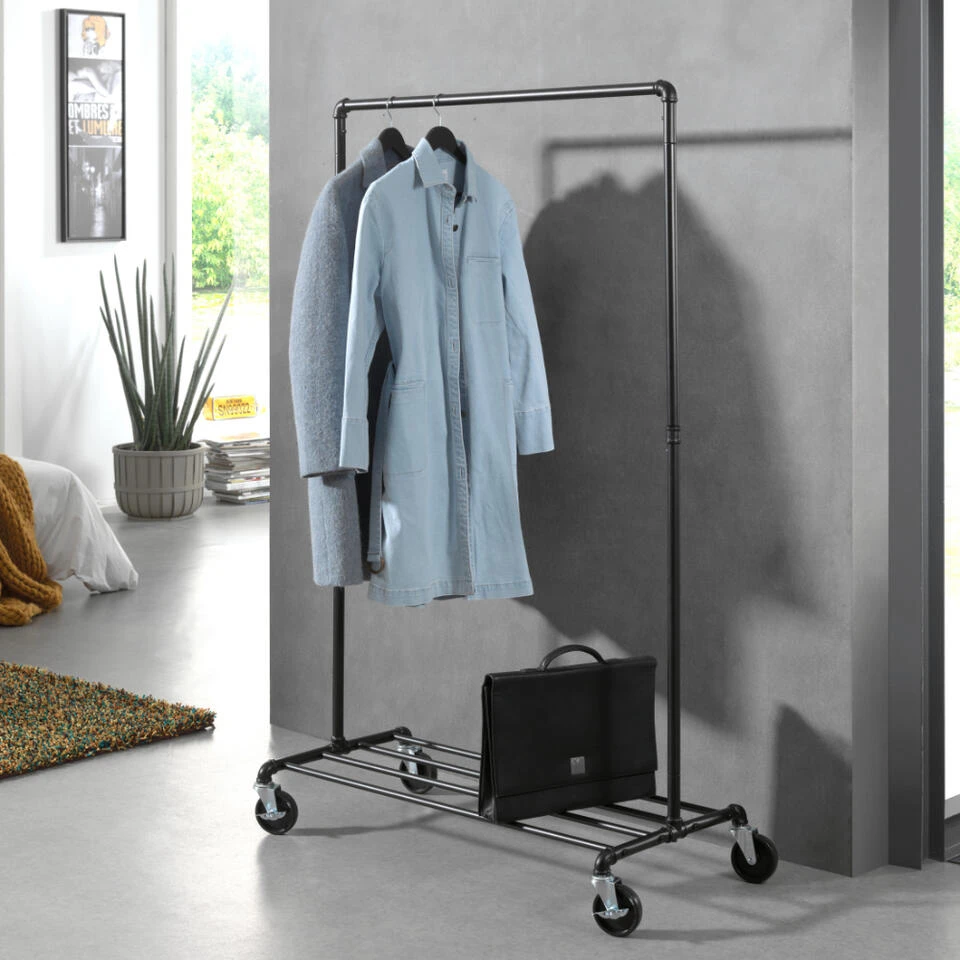 ACAZA Mobiel Kledingrek - 1 Rail - Zwart 6 ACAZA Mobiel Kledingrek - 1 Rail - Zwart - Afbeelding 4