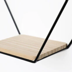 Driedubbel Zeshoekig Metalen Wandrek Met 3 Houten Plankjes - 40,5x41 Cm - Zwart -Tuinmeubel Winkel 1000067183 0102