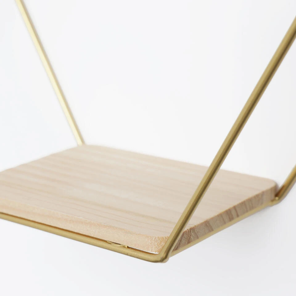 Zeshoekig Metalen Wandrek Met 1 Houten Plankje - 25x28,5 Cm - Goud 5 Zeshoekig Metalen Wandrek Met 1 Houten Plankje - 25x28,5 Cm - Goud - Afbeelding 3
