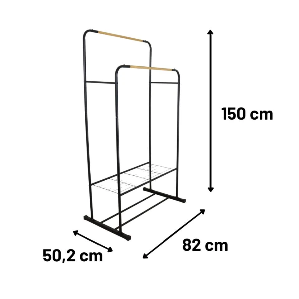 Orange85 Kledingrek Dubbel Zwart Metaal Garderoberek 4 Orange85 Kledingrek Dubbel Zwart Metaal Garderoberek - Afbeelding 2