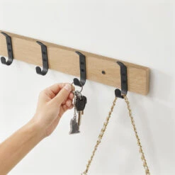 ACAZA Langwerpige Kapstok Met 5 Dubbele Haken, Lichte Eik Kleur -Tuinmeubel Winkel 1000068883 0102