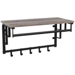 ACAZA Hangende Kapstok Met Plank, 5 Haken, En Hangstang Voor Kledinghanger 8 ACAZA Hangende Kapstok Met Plank, 5 Haken, En Hangstang Voor Kledinghanger -Tuinmeubel Winkel 1000068895 0102