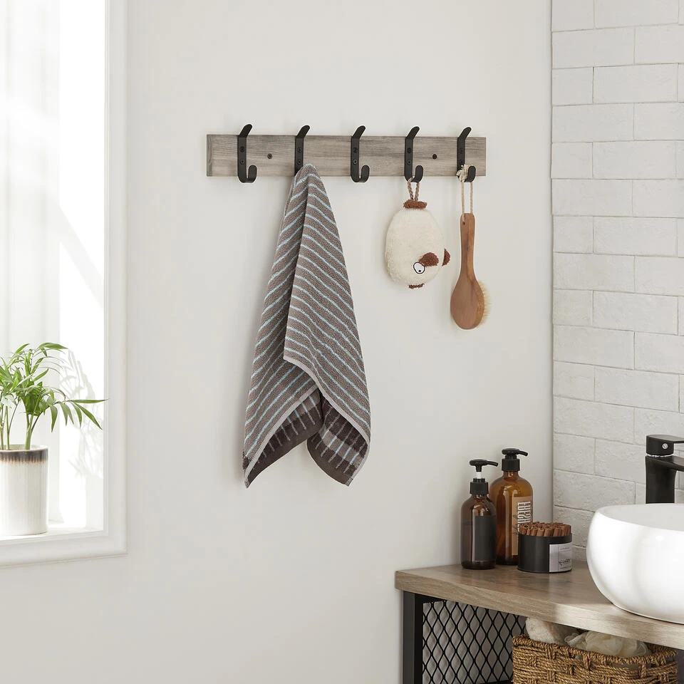 ACAZA Langwerpige Kapstok Met 5 Dubbele Haken, Grijs 4 ACAZA Langwerpige Kapstok Met 5 Dubbele Haken, Grijs - Afbeelding 2