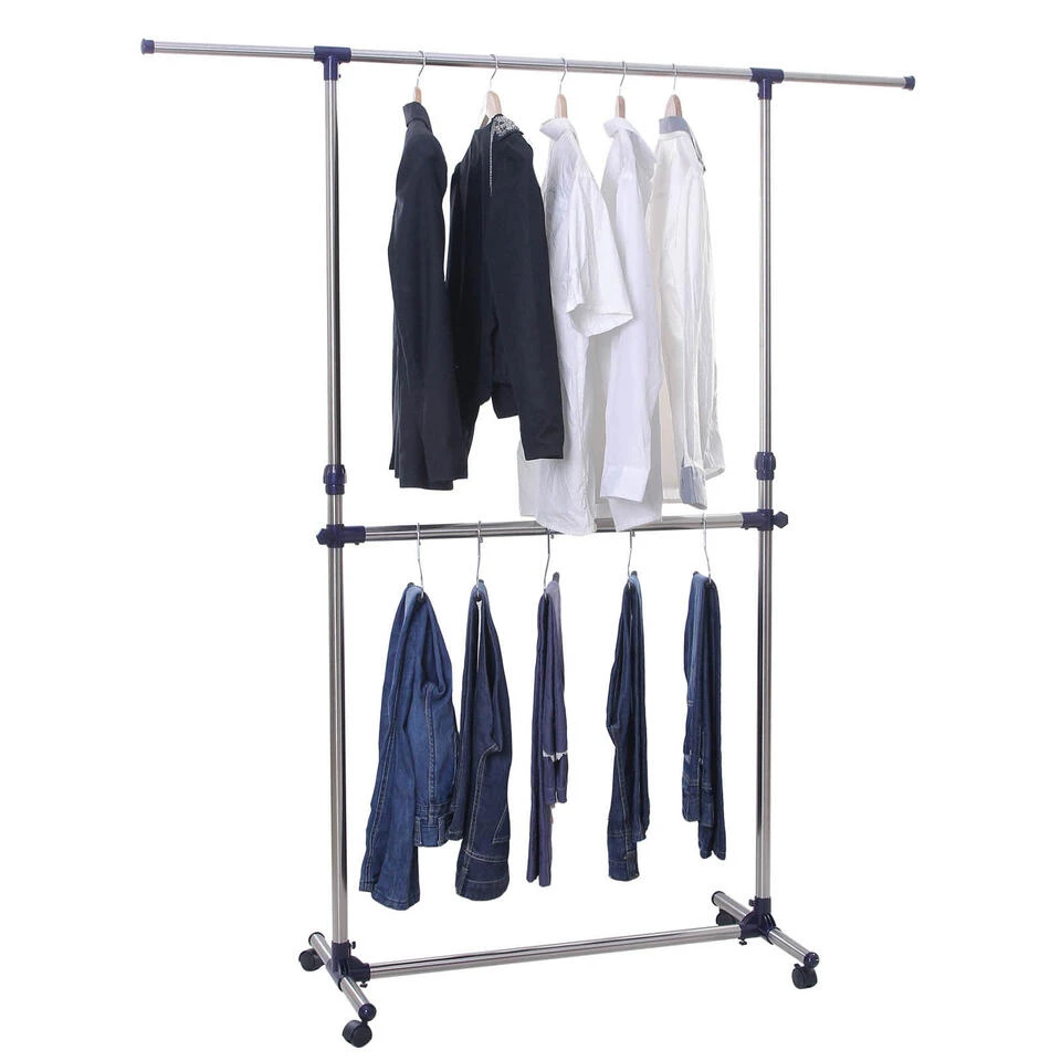 ACAZA Mobiel Kledingrek - Verstelbaar - 2 Rails - Zilvergrijs 5 ACAZA Mobiel Kledingrek - Verstelbaar - 2 Rails - Zilvergrijs - Afbeelding 3