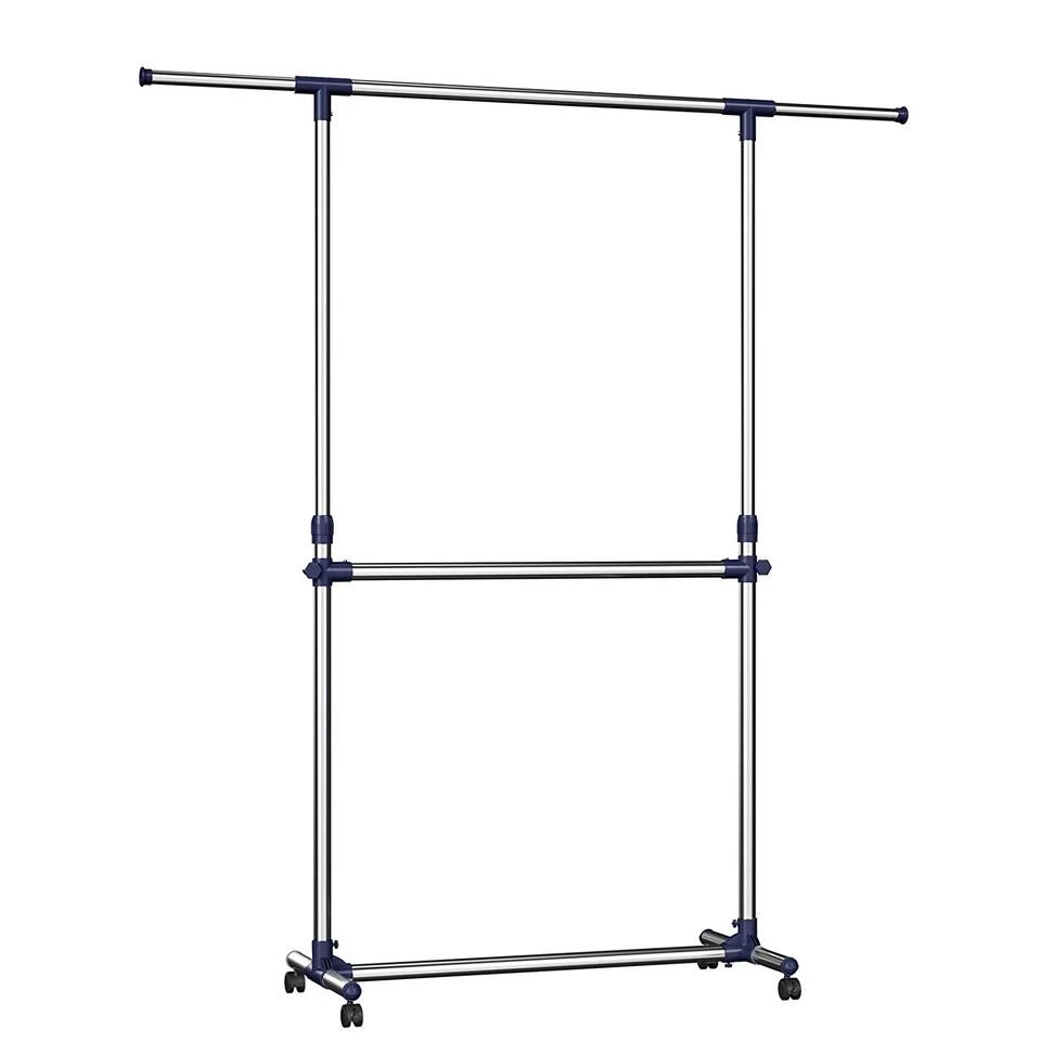 ACAZA Mobiel Kledingrek - Verstelbaar - 2 Rails - Zilvergrijs 3 ACAZA Mobiel Kledingrek - Verstelbaar - 2 Rails - Zilvergrijs