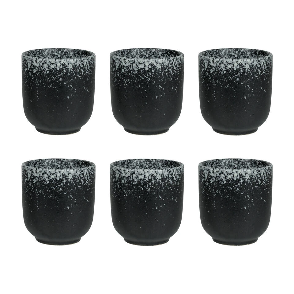 Krumble Koffie Mok - 200 Ml - Keramiek - Zwart Met Witte Spetters - Set Van 6 3 Krumble Koffie Mok - 200 Ml - Keramiek - Zwart Met Witte Spetters - Set Van 6
