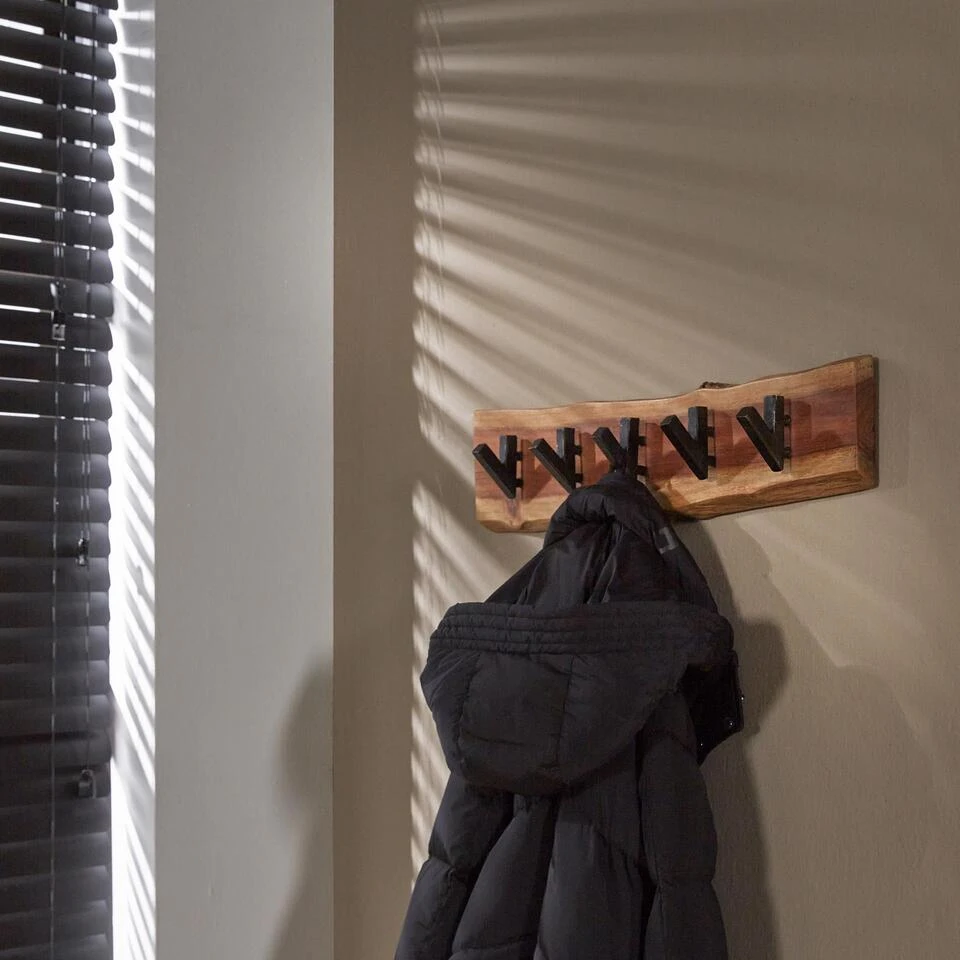 Industriële Kapstok Levi Massief Hout 5 Haken Horizontaal 9x60x15 Cm Hout 4 Industriële Kapstok Levi Massief Hout 5 Haken Horizontaal 9x60x15 Cm Hout - Afbeelding 2