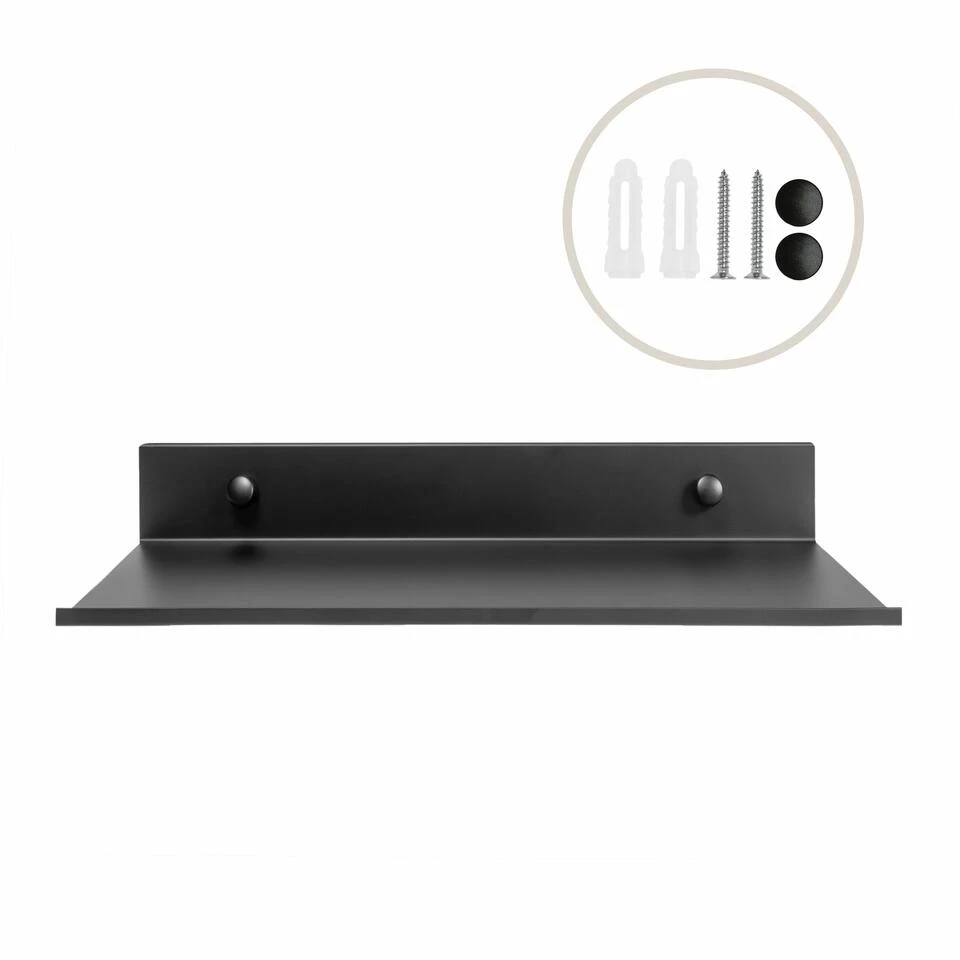 QUVIO Muur Plank Staal - Zwart 4 QUVIO Muur Plank Staal - Zwart - Afbeelding 2