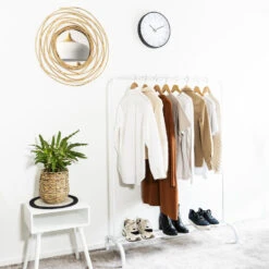 QUVIO Kledingrek Met Schoenen Opbergruimte - Wit 8 QUVIO Kledingrek Met Schoenen Opbergruimte - Wit -Tuinmeubel Winkel 1000071819 0102