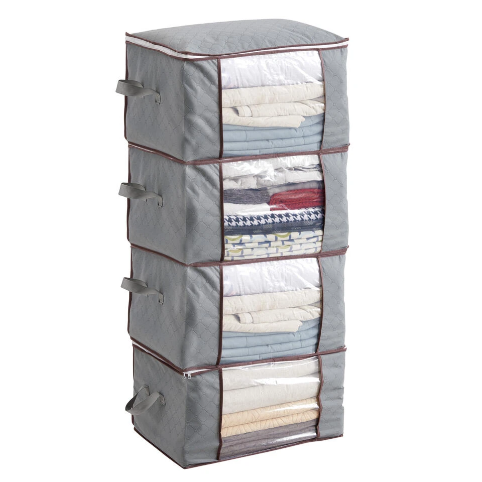 ACAZA Set Van 4 Opvouwbare Opbergtassen - Grijs 3 ACAZA Set Van 4 Opvouwbare Opbergtassen - Grijs