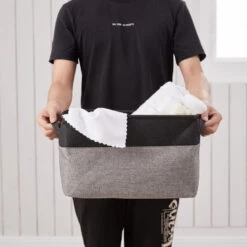 ACAZA Set Van 2 Stoffen Opbergmanden - 37x22x27 Cm - Grijs En Zwart 8 ACAZA Set Van 2 Stoffen Opbergmanden - 37x22x27 Cm - Grijs En Zwart -Tuinmeubel Winkel 1000073999 0102