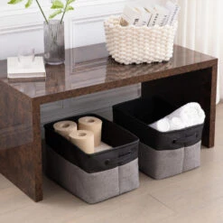 ACAZA Set Van 2 Stoffen Opbergmanden - 37x22x27 Cm - Grijs En Zwart 9 ACAZA Set Van 2 Stoffen Opbergmanden - 37x22x27 Cm - Grijs En Zwart -Tuinmeubel Winkel 1000073999 0103