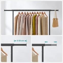 O'DADDY® Kledingrek Op 4 Grote Wielen - Tot 130 Kg Stabiel - Zwart -Tuinmeubel Winkel 1000074129 0103