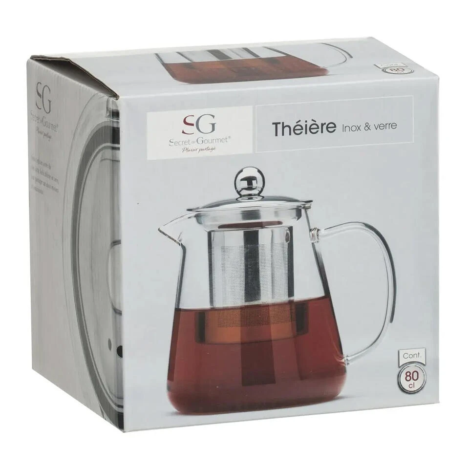 Secret De Gourmet - Theepot - Glas/rvs - Met Filter - 800 Ml 4 Secret De Gourmet - Theepot - Glas/rvs - Met Filter - 800 Ml - Afbeelding 2