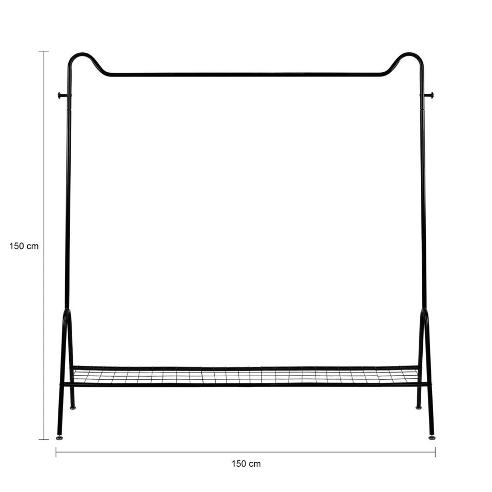 QUVIO Kledingrek Met Schoenen Opbergruimte - Metaal - Zwart 5 QUVIO Kledingrek Met Schoenen Opbergruimte - Metaal - Zwart - Afbeelding 3