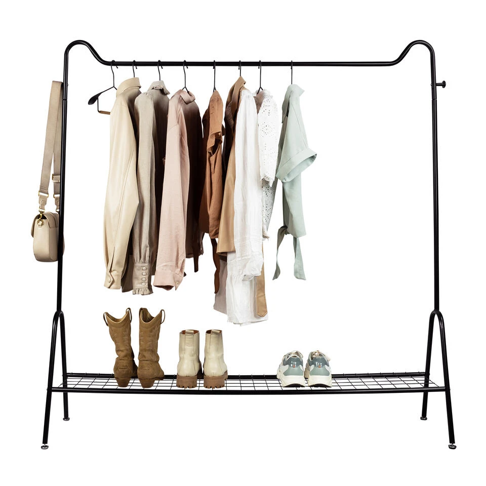 QUVIO Kledingrek Met Schoenen Opbergruimte - Metaal - Zwart 3 QUVIO Kledingrek Met Schoenen Opbergruimte - Metaal - Zwart